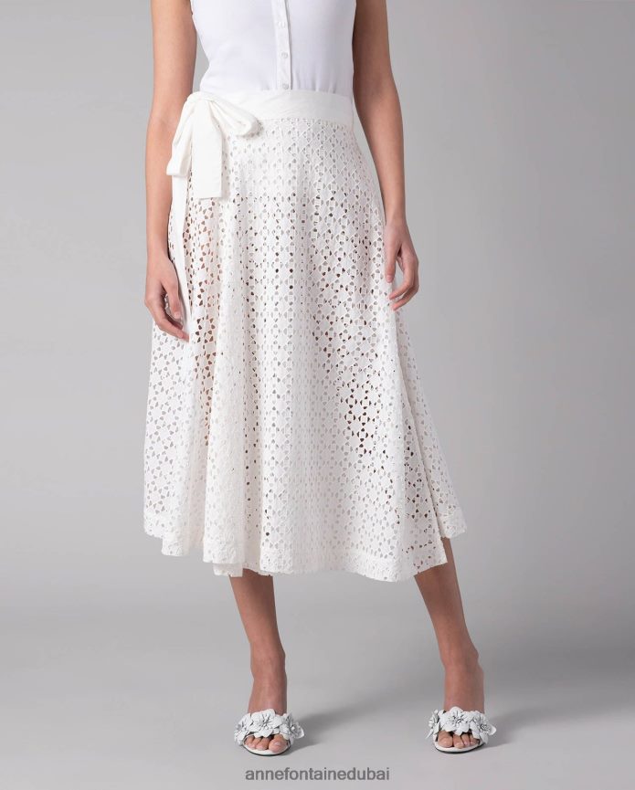 ملابس عبد اللطيف Anne Fontaine نحيف تنورة كالياري تنورة على شكل حرف A أبيض T622DL353
