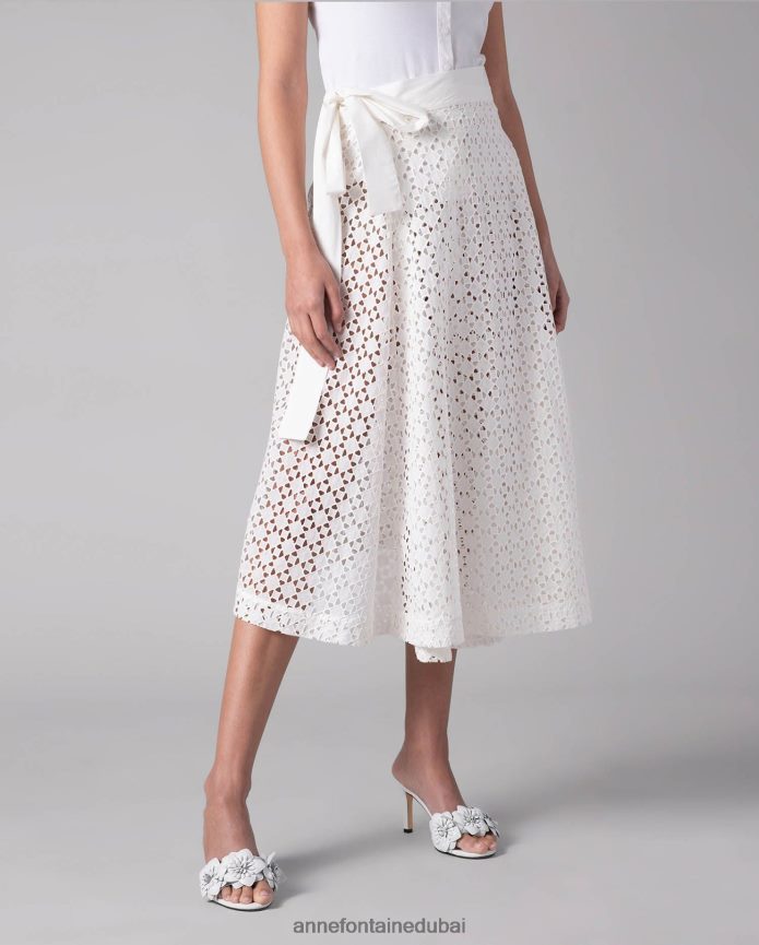 ملابس عبد اللطيف Anne Fontaine نحيف تنورة كالياري تنورة على شكل حرف A أبيض T622DL353