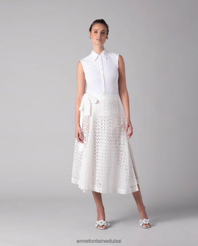 ملابس عبد اللطيف Anne Fontaine نحيف تنورة كالياري تنورة على شكل حرف A أبيض T622DL353