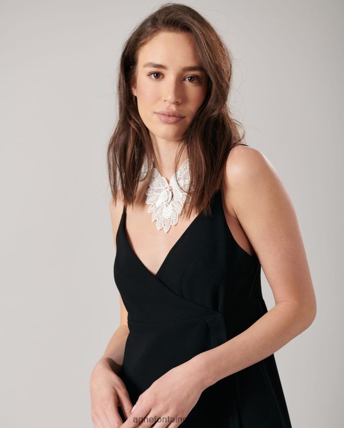 ملابس عبد اللطيف Anne Fontaine نحيف فستان سيانا فستان أحادي اللون على شكل حرف A مع حافة من الدانتيل أسود/أبيض T622DL93