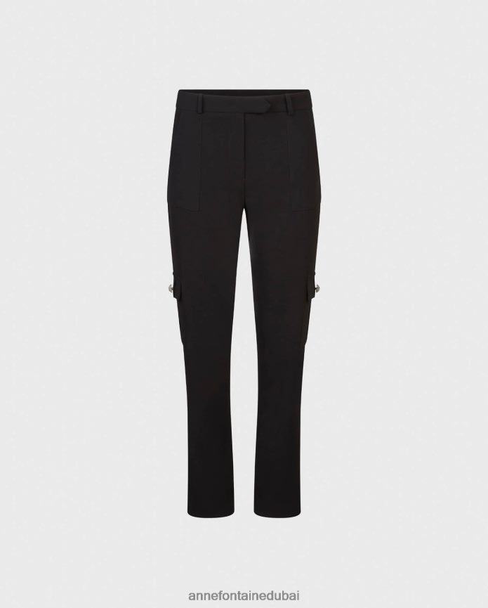 ملابس عبد اللطيف Anne Fontaine نحيف بنطلون كريب Ballade مع جيوب جانبية كبيرة أسود T622DL359