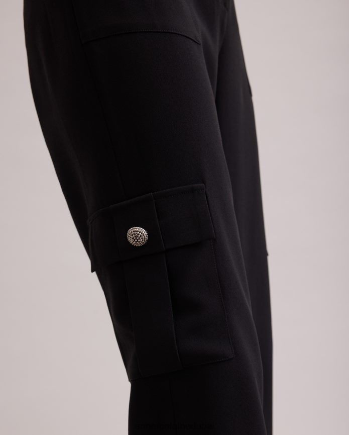 ملابس عبد اللطيف Anne Fontaine نحيف بنطلون كريب Ballade مع جيوب جانبية كبيرة أسود T622DL359