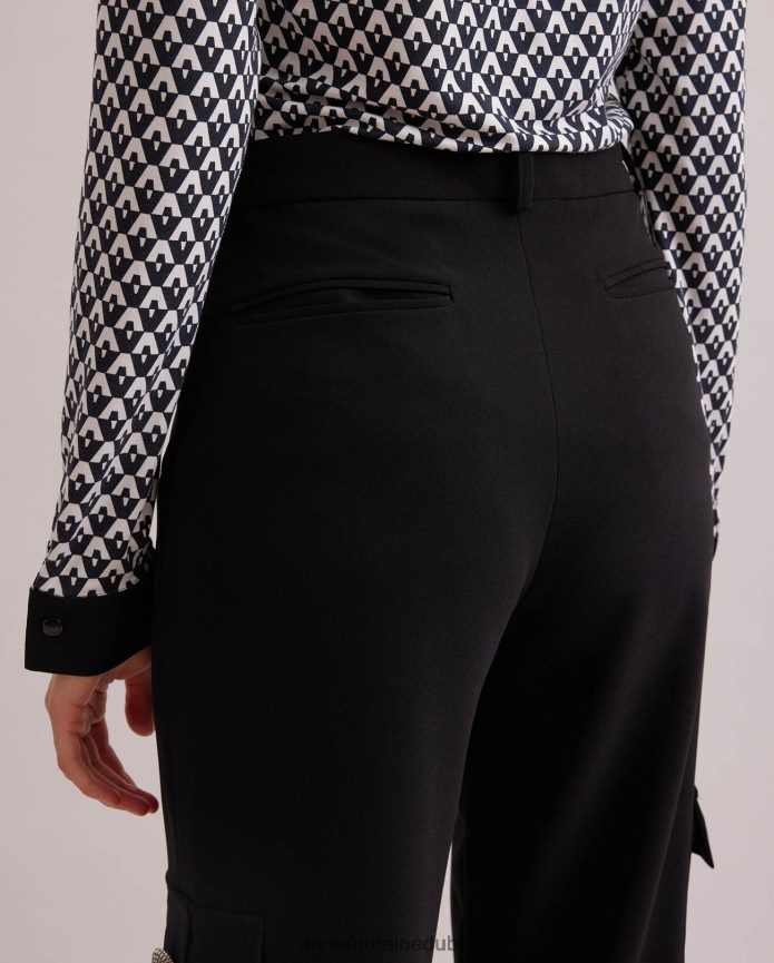 ملابس عبد اللطيف Anne Fontaine نحيف بنطلون كريب Ballade مع جيوب جانبية كبيرة أسود T622DL359