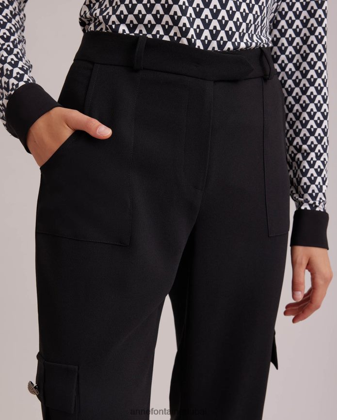 ملابس عبد اللطيف Anne Fontaine نحيف بنطلون كريب Ballade مع جيوب جانبية كبيرة أسود T622DL359