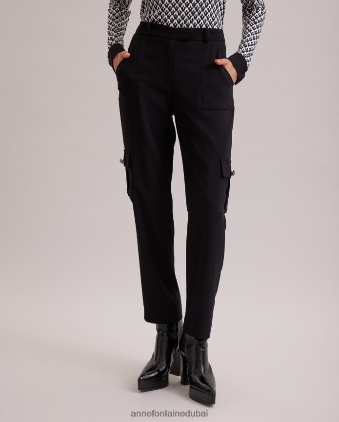 ملابس عبد اللطيف Anne Fontaine نحيف بنطلون كريب Ballade مع جيوب جانبية كبيرة أسود T622DL359