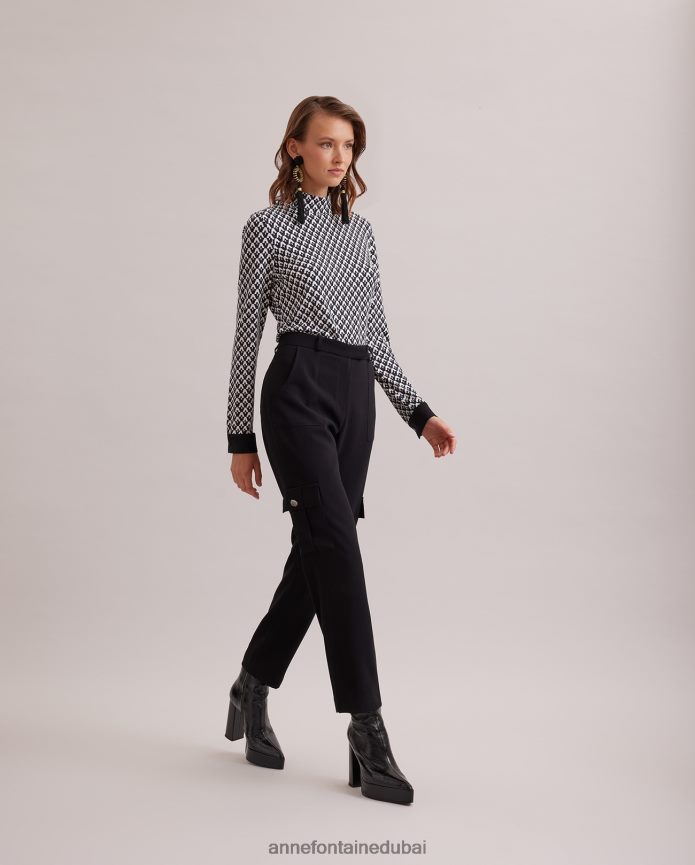 ملابس عبد اللطيف Anne Fontaine نحيف بنطلون كريب Ballade مع جيوب جانبية كبيرة أسود T622DL359