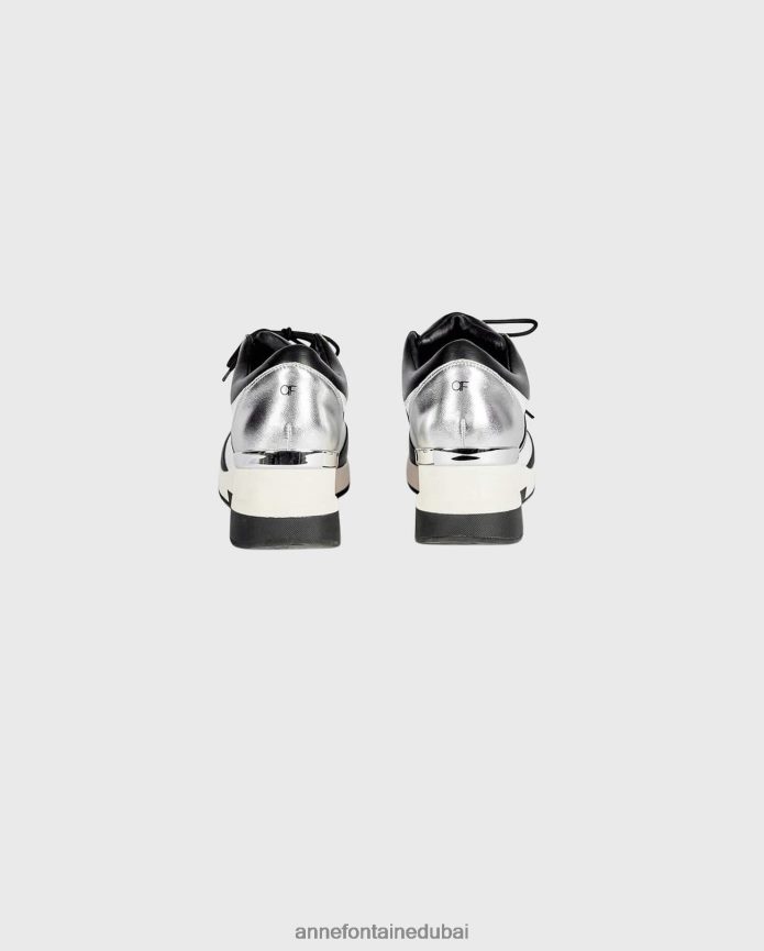 أحذية عبد اللطيف Anne Fontaine نحيف حذاء رياضي Bill-BW ذو نعل سميك مع رباط أمامي تقليدي أسود/أبيض T622DL4
