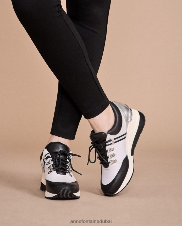 أحذية عبد اللطيف Anne Fontaine نحيف حذاء رياضي Bill-BW ذو نعل سميك مع رباط أمامي تقليدي أسود/أبيض T622DL4