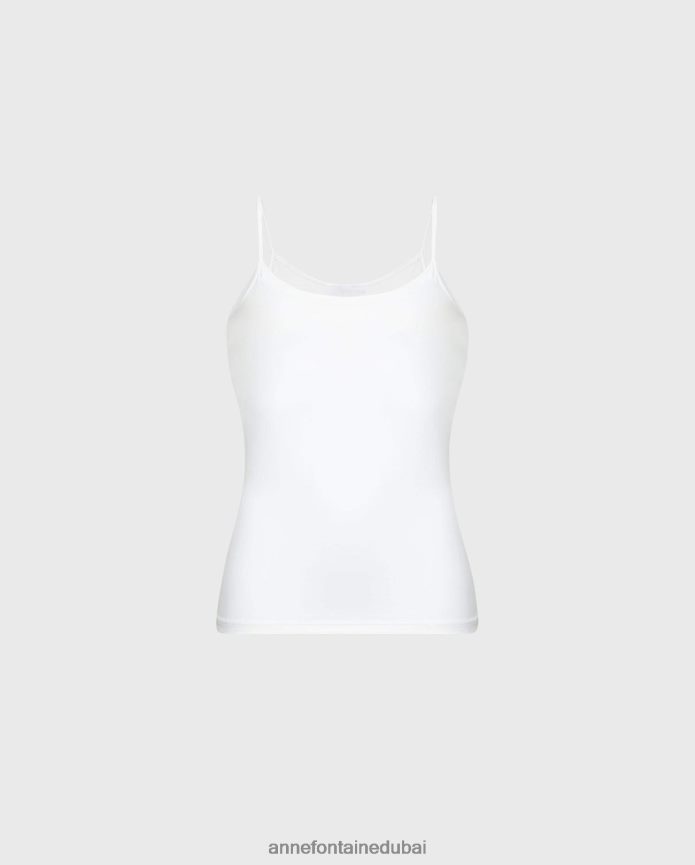 ملابس عبد اللطيف Anne Fontaine نحيف قميص داخلي من Cintia مصنوع من قماش تاكتيل مع أشرطة رفيعة أبيض T622DL299