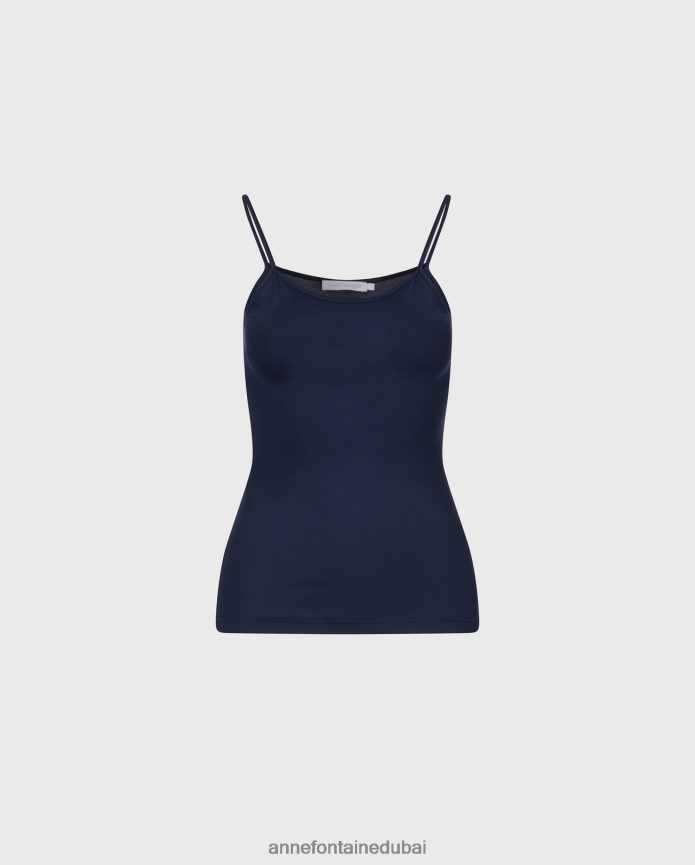 ملابس عبد اللطيف Anne Fontaine نحيف قميص داخلي من Cintia قميص داخلي مطاطي بأشرطة رفيعة أزرق T622DL301