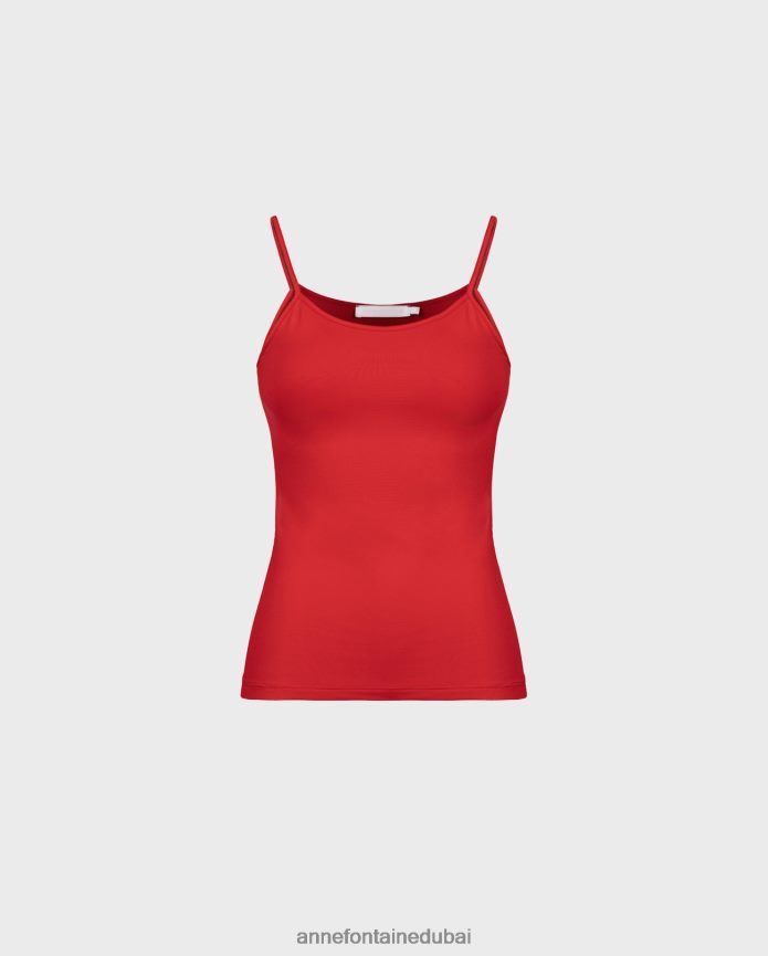 ملابس عبد اللطيف Anne Fontaine نحيف قميص داخلي من Cintia قميص قصير بحزام رفيع التانغو الأحمر T622DL304