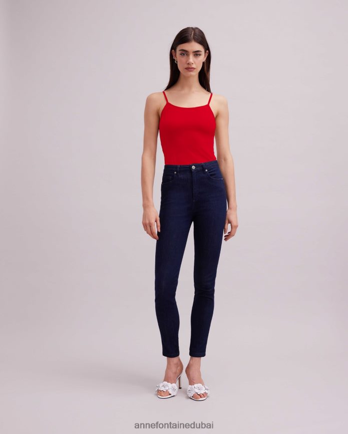 ملابس عبد اللطيف Anne Fontaine نحيف قميص داخلي من Cintia قميص قصير بحزام رفيع التانغو الأحمر T622DL304