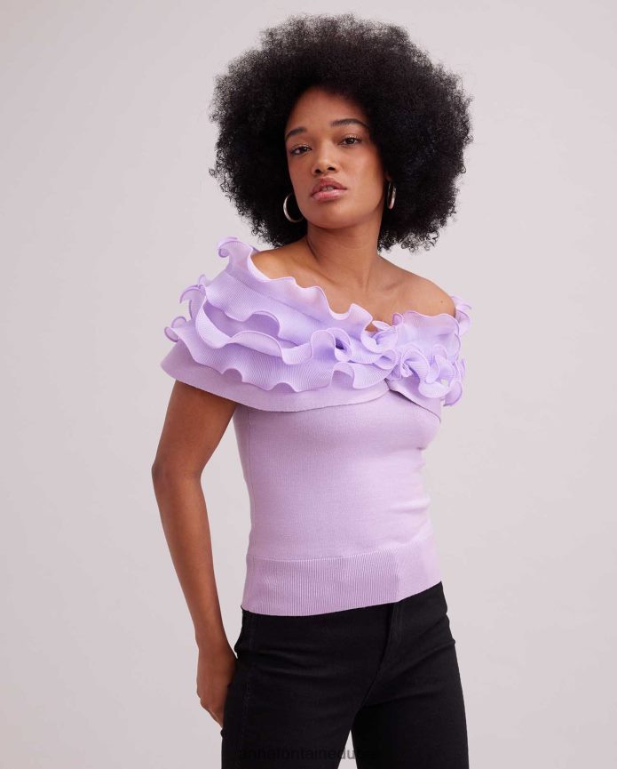 ملابس عبد اللطيف Anne Fontaine نحيف الجزء العلوي من تصميم Dessin بلون الخزامى من أعلى الكتف مع زخرفة مكشكشة ذات ثنيات صغيرة com.parme T622DL257