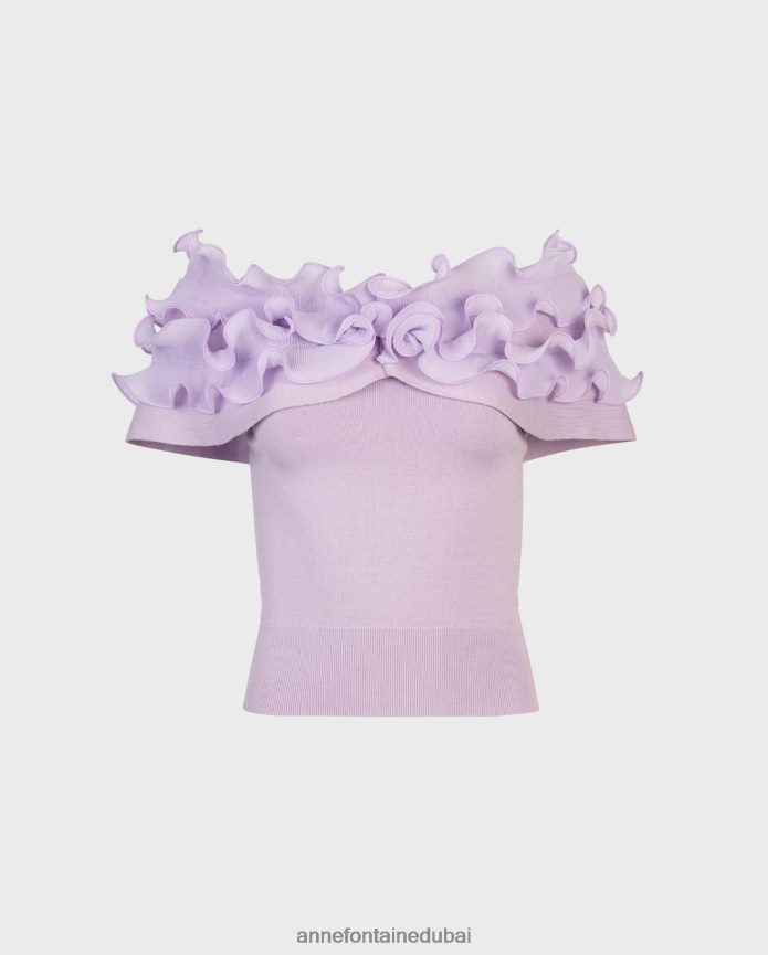 ملابس عبد اللطيف Anne Fontaine نحيف الجزء العلوي من تصميم Dessin بلون الخزامى من أعلى الكتف مع زخرفة مكشكشة ذات ثنيات صغيرة com.parme T622DL257