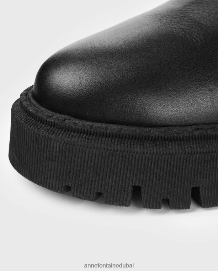 أحذية عبد اللطيف Anne Fontaine نحيف حذاء تشيلسي من الجلد من Dorval مع تفاصيل من التويد وإبزيم الفضة السوداء T622DL7