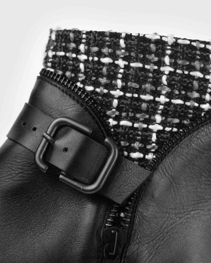 أحذية عبد اللطيف Anne Fontaine نحيف حذاء تشيلسي من الجلد من Dorval مع تفاصيل من التويد وإبزيم الفضة السوداء T622DL7