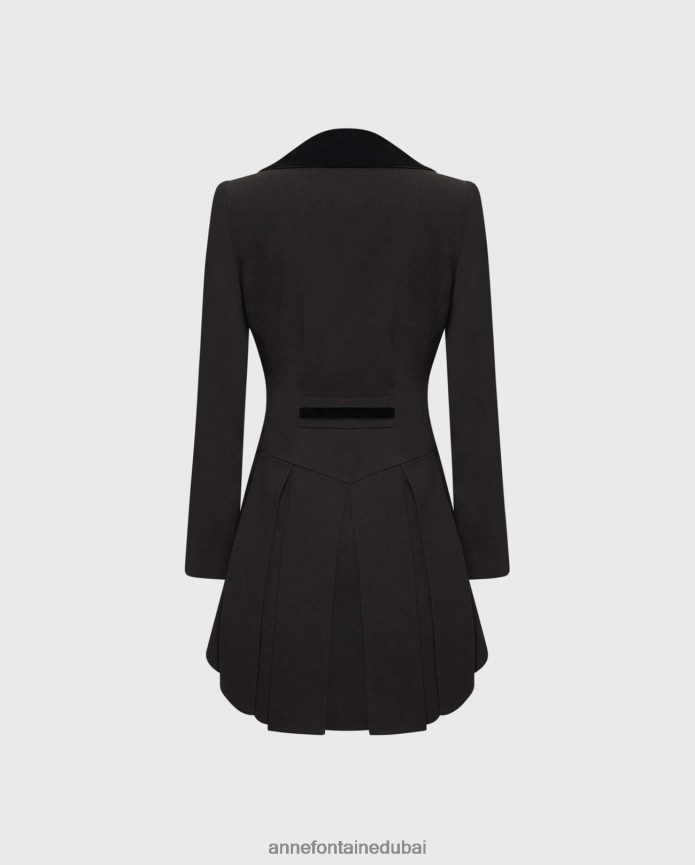 ملابس عبد اللطيف Anne Fontaine نحيف سترة Emrys سترة كريب ذات طراز عتيق مع صدرية مخملية مدمجة أسود T622DL445