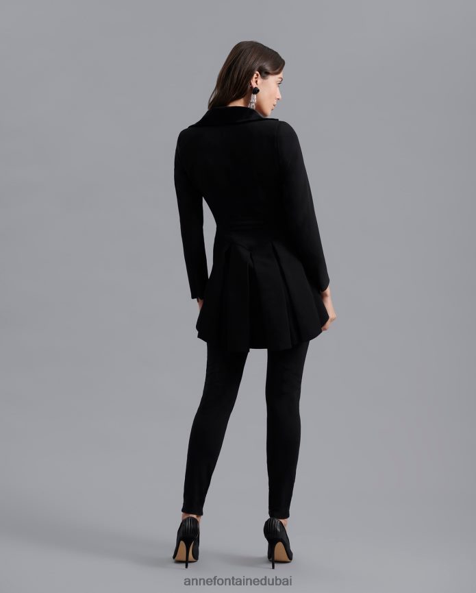 ملابس عبد اللطيف Anne Fontaine نحيف سترة Emrys سترة كريب ذات طراز عتيق مع صدرية مخملية مدمجة أسود T622DL445