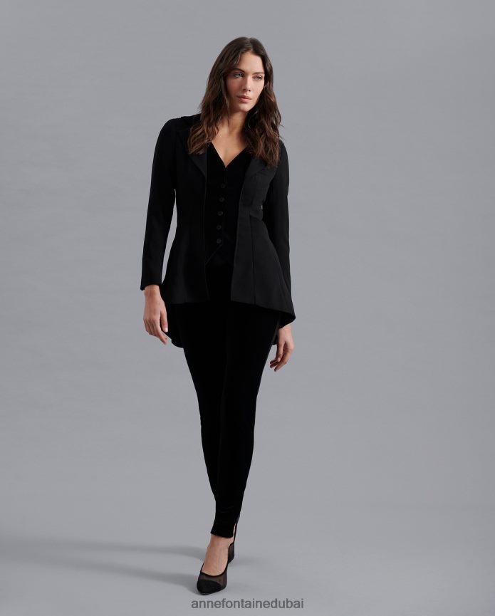 ملابس عبد اللطيف Anne Fontaine نحيف سترة Emrys سترة كريب ذات طراز عتيق مع صدرية مخملية مدمجة أسود T622DL445