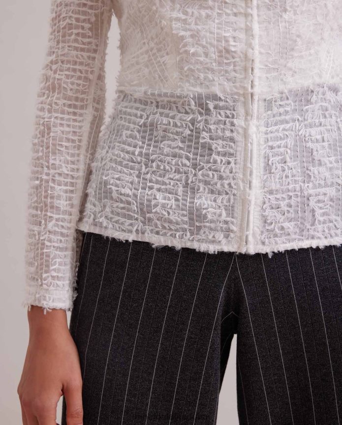 ملابس عبد اللطيف Anne Fontaine نحيف سترة Encrier سترة من القماش الشبكي مع تقليم للرموش أبيض T622DL421