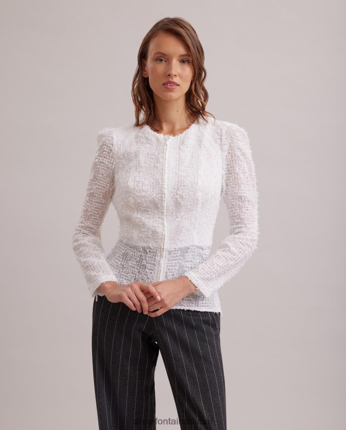 ملابس عبد اللطيف Anne Fontaine نحيف سترة Encrier سترة من القماش الشبكي مع تقليم للرموش أبيض T622DL421