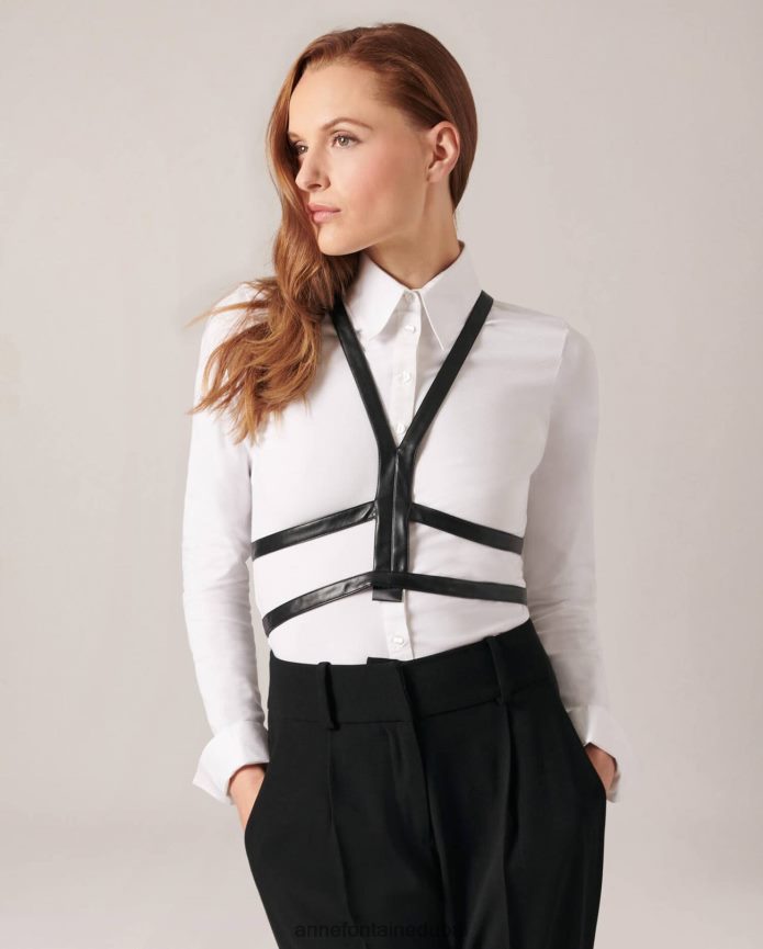 مُكَمِّلات عبد اللطيف Anne Fontaine نحيف حزام Enya من الجلد الصناعي أسود T622DL576