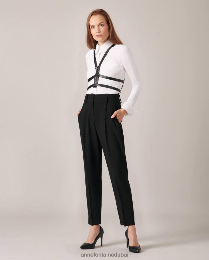 مُكَمِّلات عبد اللطيف Anne Fontaine نحيف حزام Enya من الجلد الصناعي أسود T622DL576