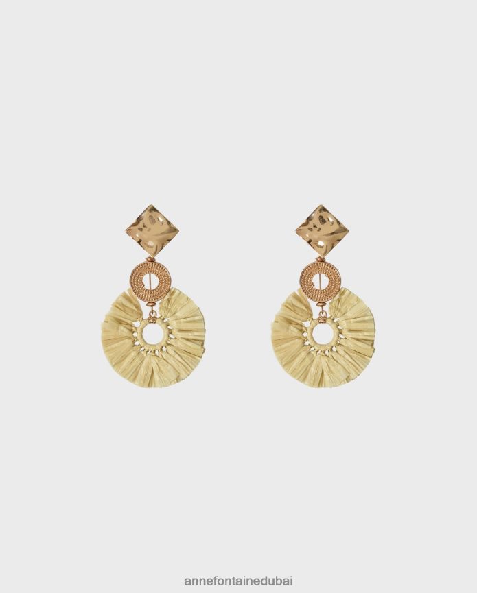 مُكَمِّلات عبد اللطيف Anne Fontaine نحيف أقراط Estebe أقراط دائرية من الرافية على شكل مشبك أنيق T622DL604