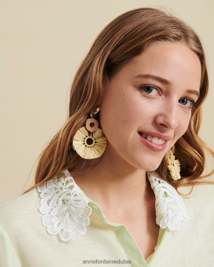 مُكَمِّلات عبد اللطيف Anne Fontaine نحيف أقراط Estebe أقراط دائرية من الرافية على شكل مشبك أنيق T622DL604