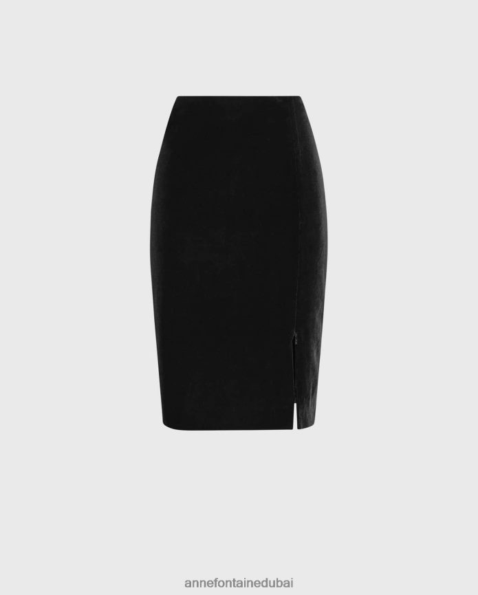 ملابس عبد اللطيف Anne Fontaine نحيف تنورة Etoile تنورة قلم رصاص أمامية مخملية مع فتحة أمامية بسحاب أسود T622DL348