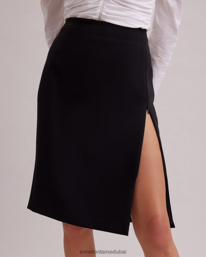 ملابس عبد اللطيف Anne Fontaine نحيف تنورة Etoile تنورة قلم رصاص أمامية مخملية مع فتحة أمامية بسحاب أسود T622DL348