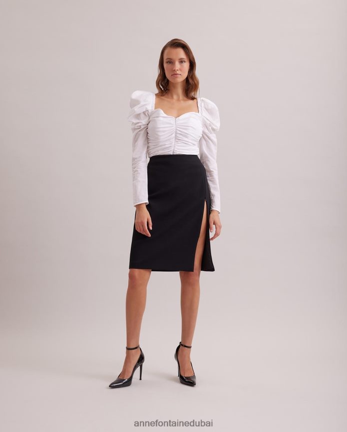 ملابس عبد اللطيف Anne Fontaine نحيف تنورة Etoile تنورة قلم رصاص أمامية مخملية مع فتحة أمامية بسحاب أسود T622DL348