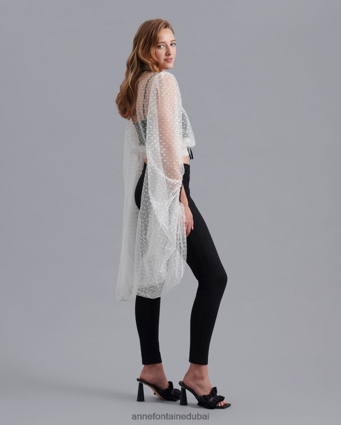 ملابس عبد اللطيف Anne Fontaine نحيف بلوزة Fairlight بلوزة شفافة مع تطريز منقط وأكمام مبالغ فيها أسود/أبيض T622DL227