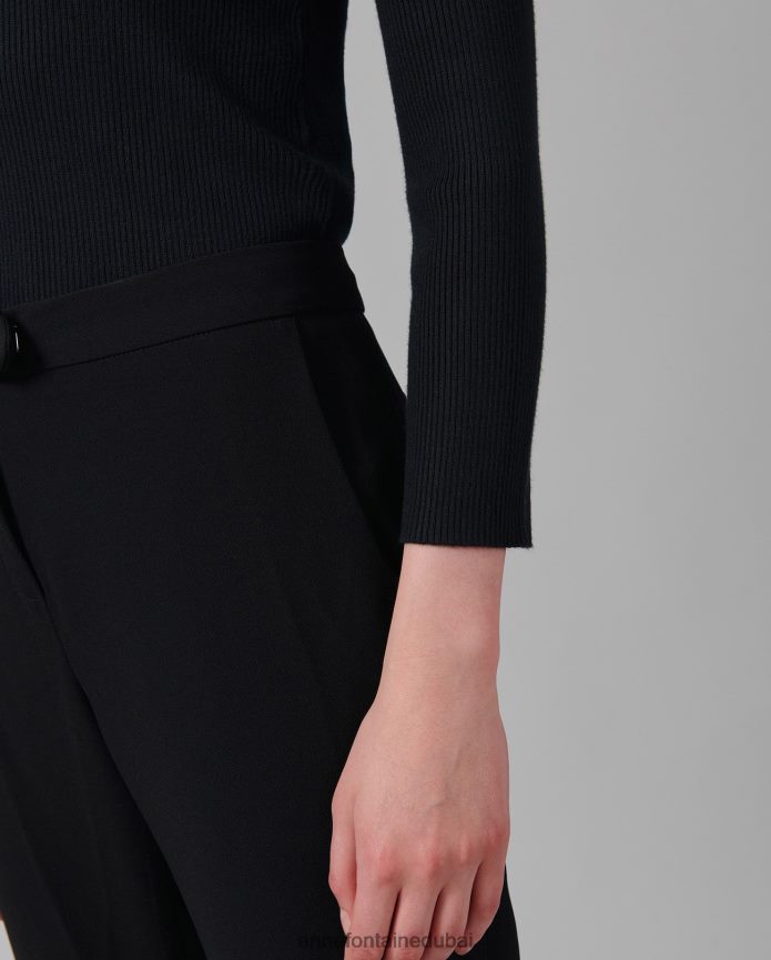 ملابس عبد اللطيف Anne Fontaine نحيف سترة Feda العلوية 3/4 كم متماسكة مع كشكشة أسود T622DL281