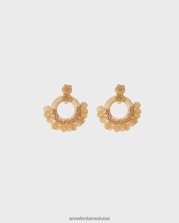 مُكَمِّلات عبد اللطيف Anne Fontaine نحيف حلق Gaizka أقراط دائرية من الرافيا بتصميم زهور اللون البيج T622DL603