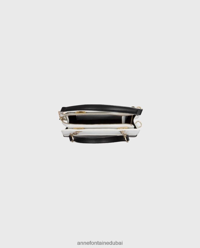 أكياس عبد اللطيف Anne Fontaine نحيف حقيبة يد جلدية من Iceberg مع تفاصيل الأزهار أسود/أبيض T622DL704