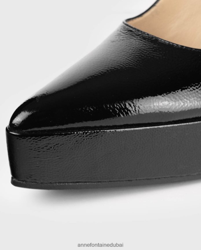 أحذية عبد اللطيف Anne Fontaine نحيف حذاء Idylle مصنوع من الجلد اللامع بكعب مكدس أسود T622DL57