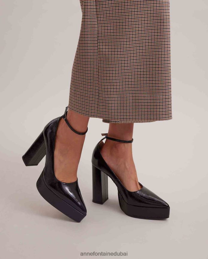 أحذية عبد اللطيف Anne Fontaine نحيف حذاء Idylle مصنوع من الجلد اللامع بكعب مكدس أسود T622DL57