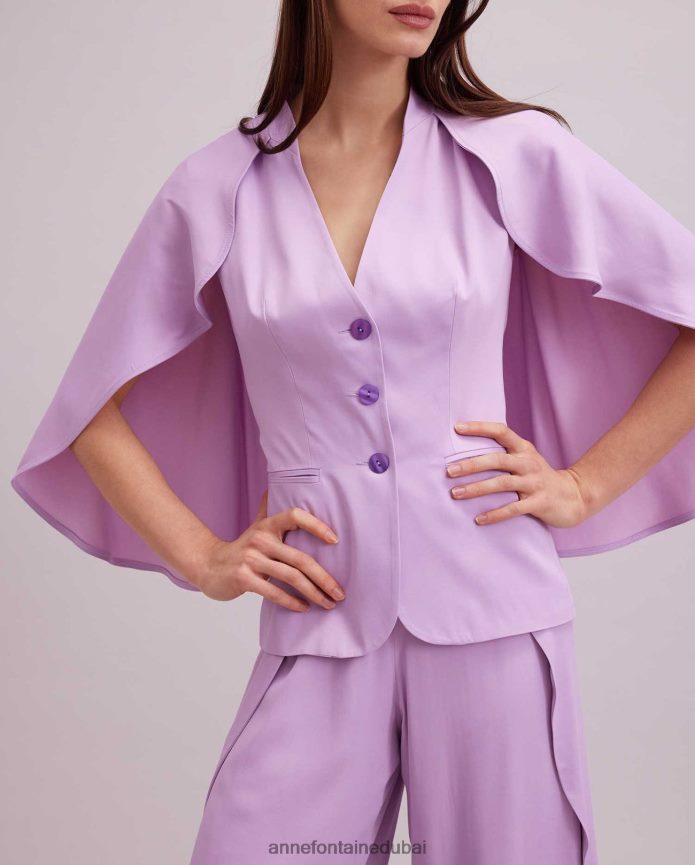 ملابس عبد اللطيف Anne Fontaine نحيف سترة Kyliane سترة كريب أرجوانية بدون أكمام مع كيب com.parme T622DL461