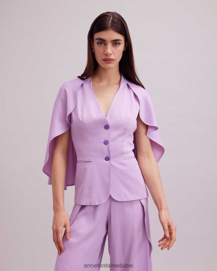 ملابس عبد اللطيف Anne Fontaine نحيف سترة Kyliane سترة كريب أرجوانية بدون أكمام مع كيب com.parme T622DL461