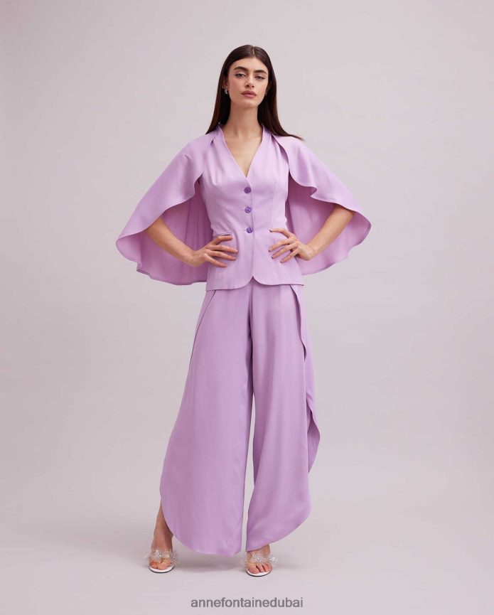 ملابس عبد اللطيف Anne Fontaine نحيف سترة Kyliane سترة كريب أرجوانية بدون أكمام مع كيب com.parme T622DL461