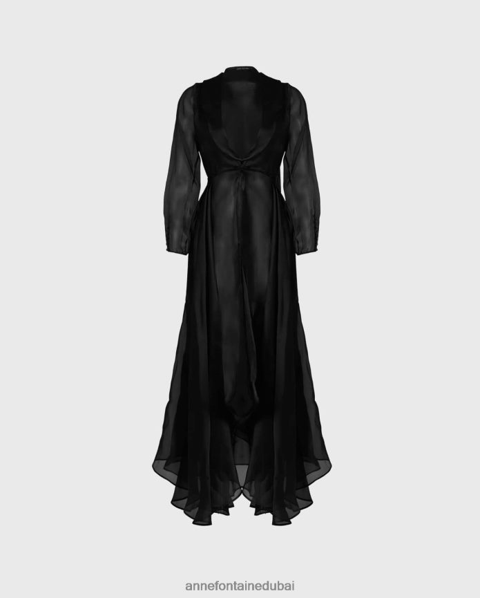 ملابس عبد اللطيف Anne Fontaine نحيف سترة سهرة بفستان Lidoran مقطوعة من الأورجانزا الحريري الشفاف أسود T622DL91