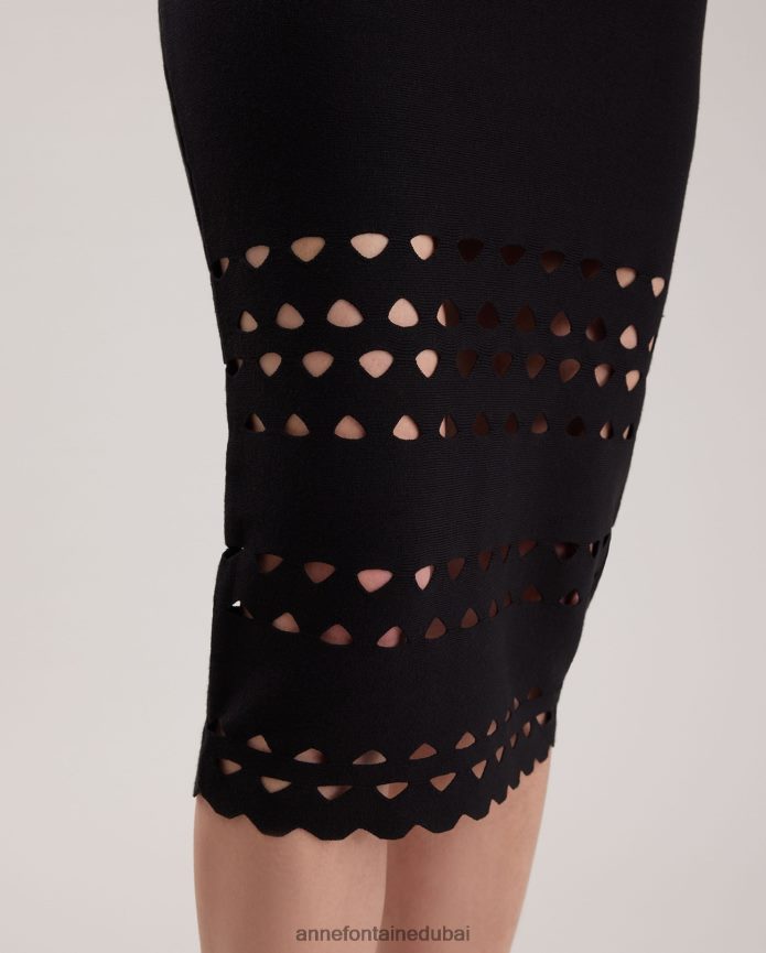 ملابس عبد اللطيف Anne Fontaine نحيف تنورة منسوجة من Litho مع تفاصيل مقصوصة أسود T622DL330
