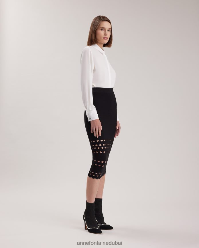 ملابس عبد اللطيف Anne Fontaine نحيف تنورة منسوجة من Litho مع تفاصيل مقصوصة أسود T622DL330