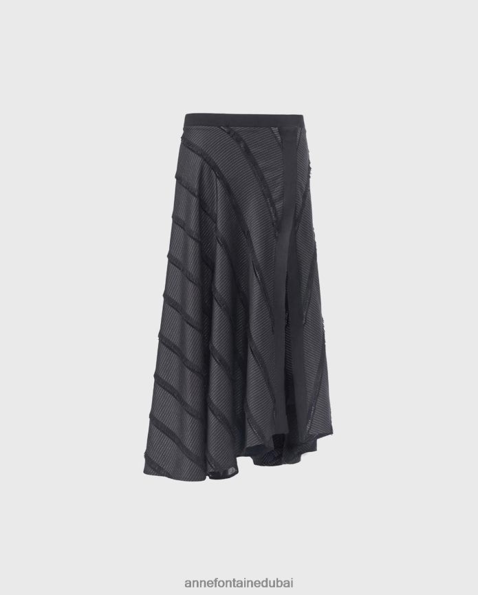 ملابس عبد اللطيف Anne Fontaine نحيف تنورة Locustel تنورة جاكار متوسطة الطول مع هامش مائل أسود T622DL373