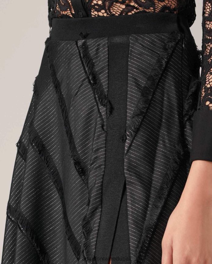 ملابس عبد اللطيف Anne Fontaine نحيف تنورة Locustel تنورة جاكار متوسطة الطول مع هامش مائل أسود T622DL373