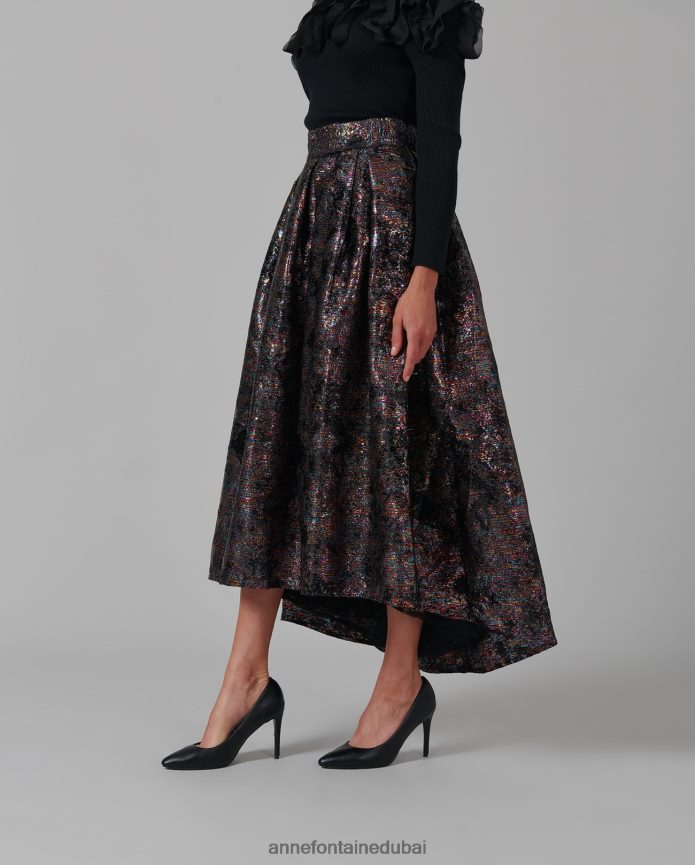 ملابس عبد اللطيف Anne Fontaine نحيف تنورة Lopielle تنورة معدنية منسوجة من الجاكار ذات جسم ضخم أسود T622DL379