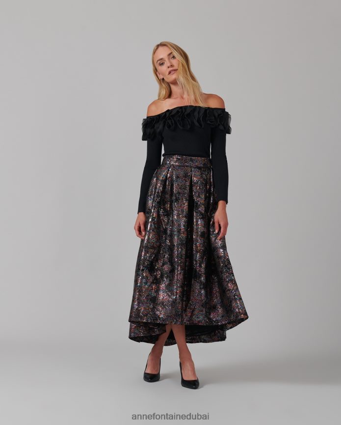 ملابس عبد اللطيف Anne Fontaine نحيف تنورة Lopielle تنورة معدنية منسوجة من الجاكار ذات جسم ضخم أسود T622DL379