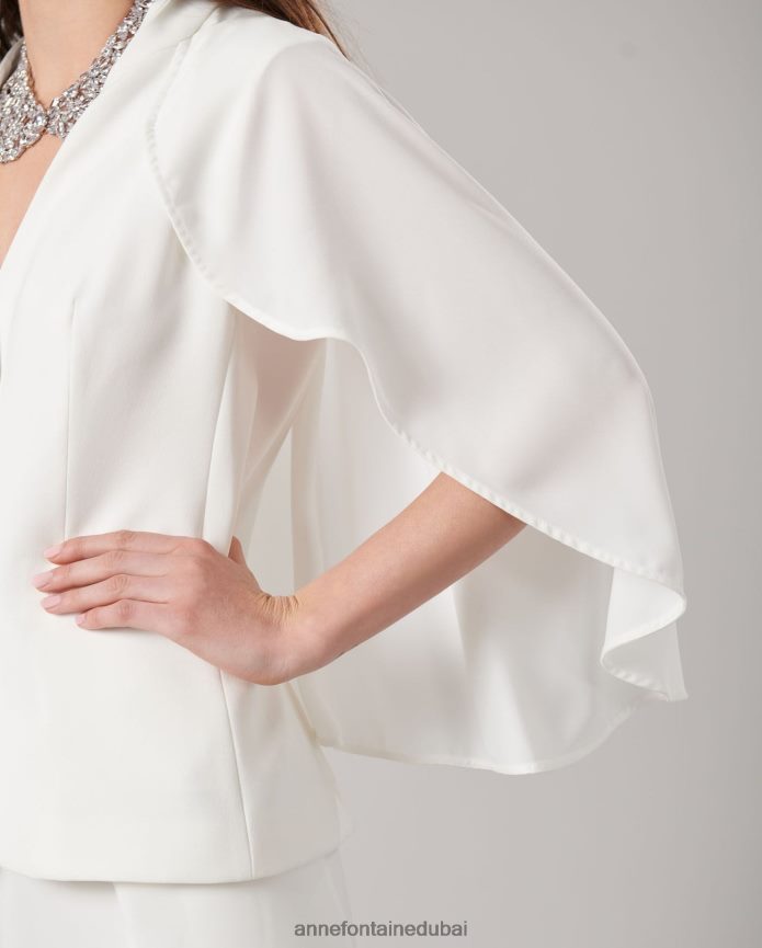 ملابس عبد اللطيف Anne Fontaine نحيف سترة Myliane سترة كريب بلا أكمام مع الرأس أبيض T622DL400