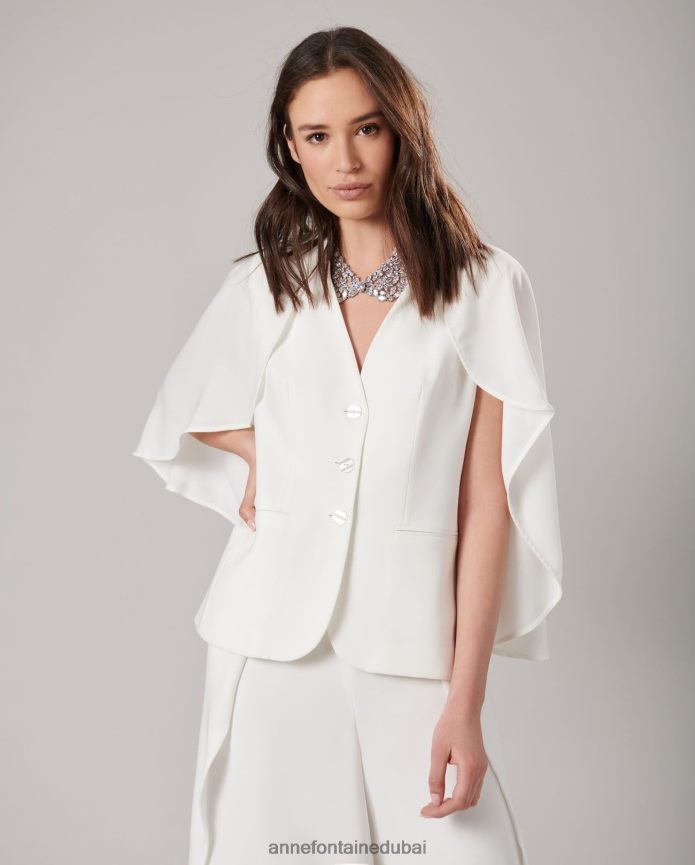 ملابس عبد اللطيف Anne Fontaine نحيف سترة Myliane سترة كريب بلا أكمام مع الرأس أبيض T622DL400